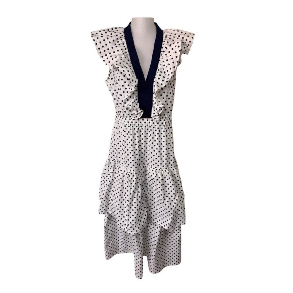 NEW Baum und Pferdgarten Avaleen Ruffle Polka Dot Dress Size 40/US 10 White Navy